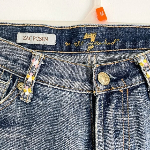 Zac Posen X  7 For All MAnkind Embroidered Low Waist Flared Jeans 31 - Picture 5 of 13